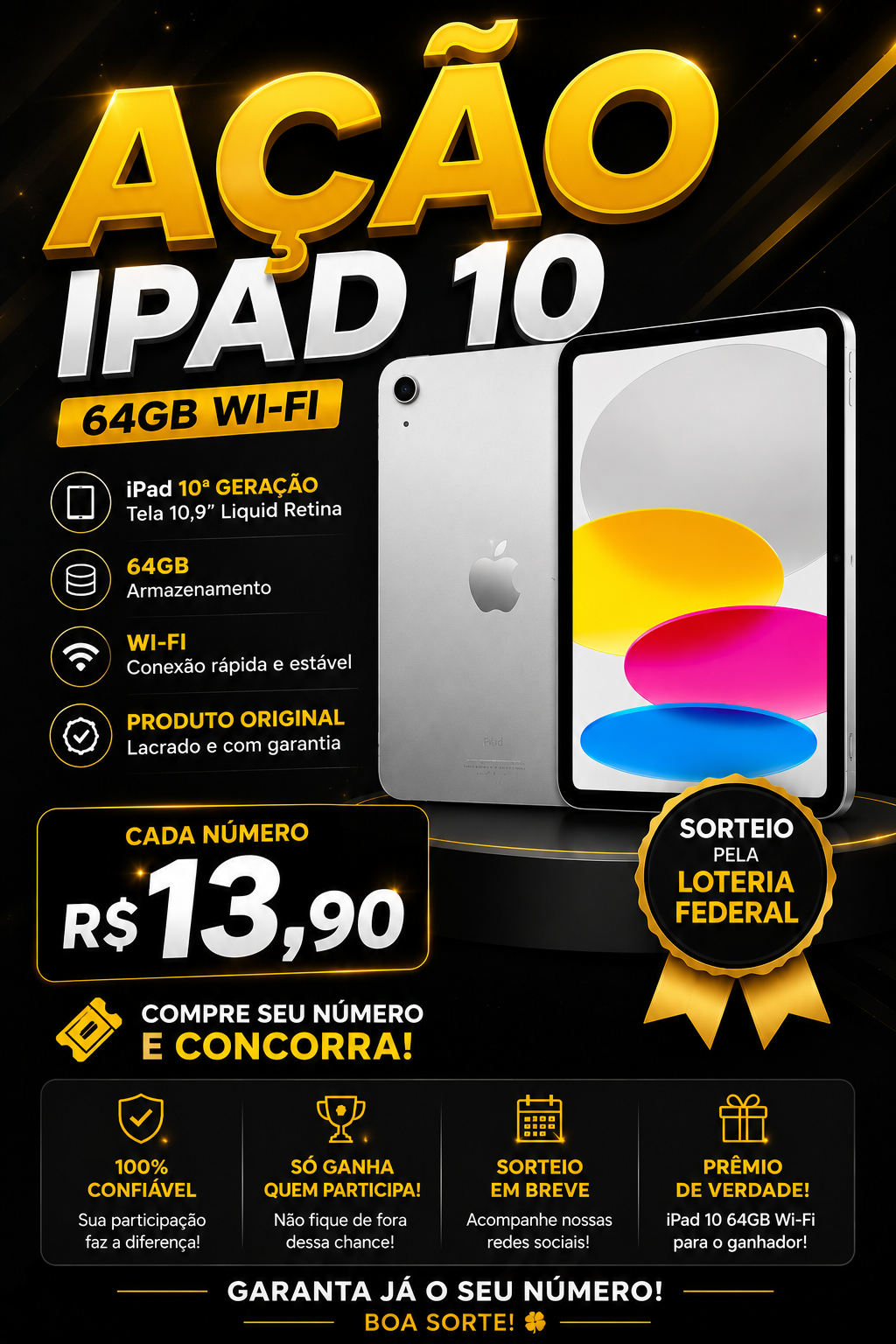 iPad 10ª Geração 64GB Wi‑Fi + Capa Protetora + Caneta